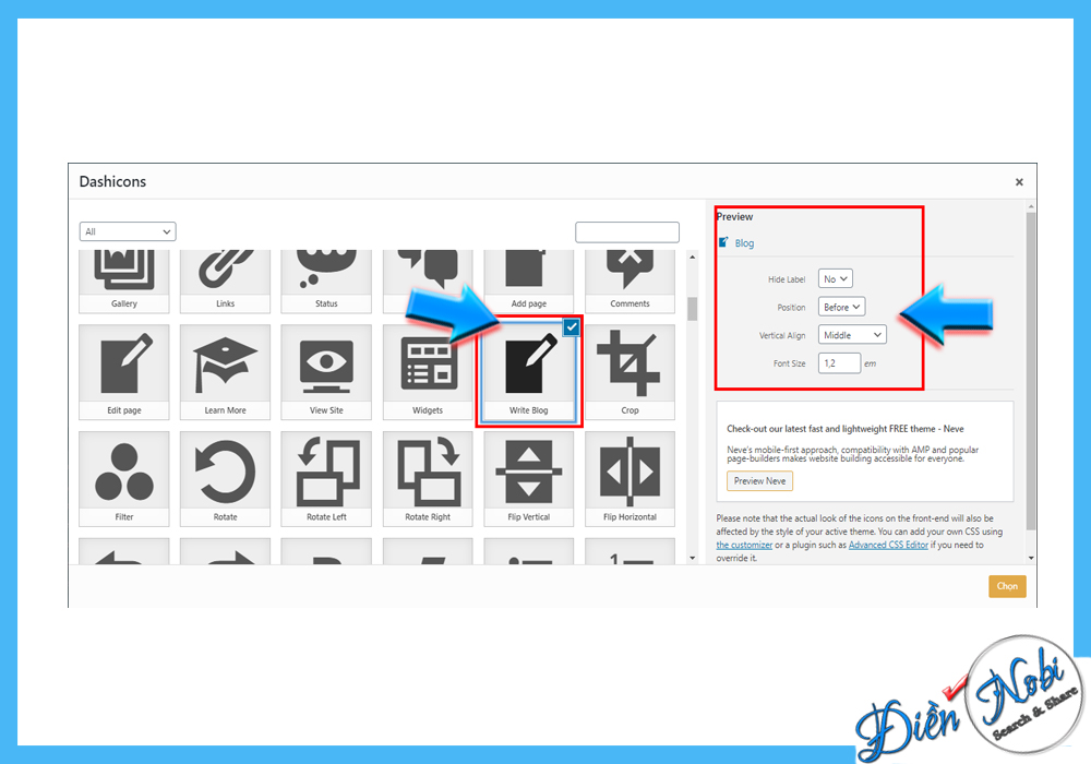 Cách thêm icon vào Menu trong Wordpress - Điền Nobi