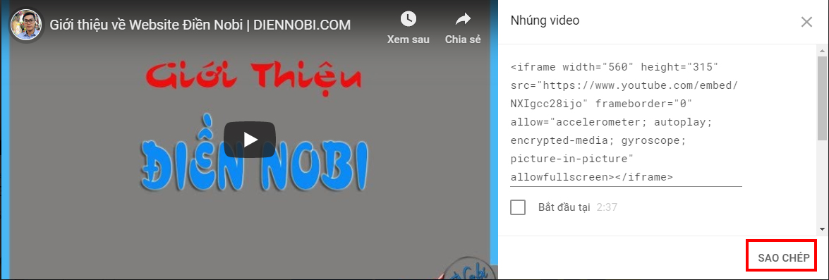 Cách nhúng code Video từ Youtube vào Website